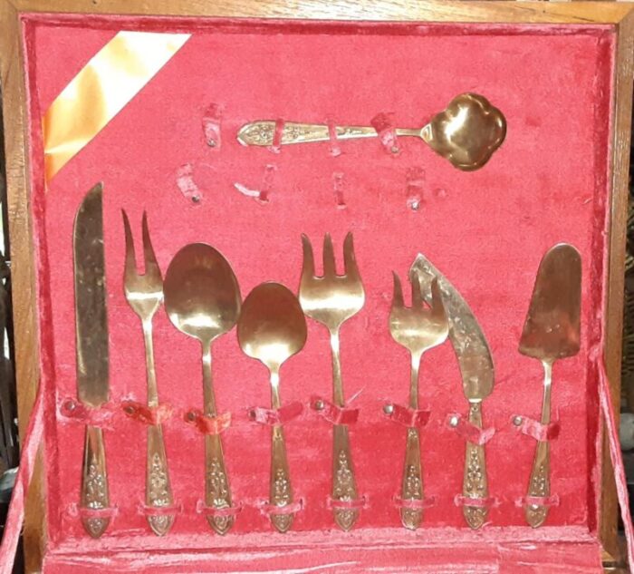 1960s vintage solid bronze thai siam buddha hand cast flatware set 85 pieces 9342