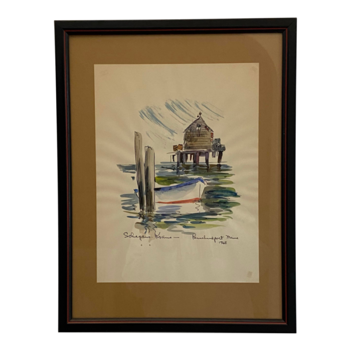 1968 framed watercolor painting of kennebunkport by helen schepens kraus 2908