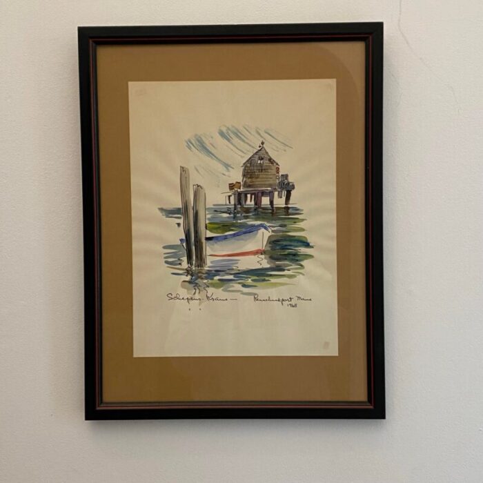 1968 framed watercolor painting of kennebunkport by helen schepens kraus 8832