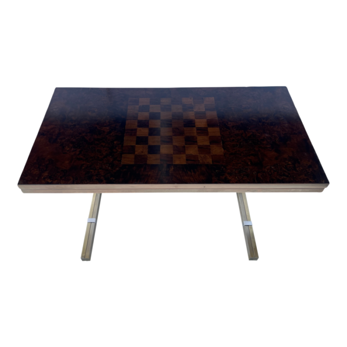 1970s burlwood and gold aluminum game table 7023