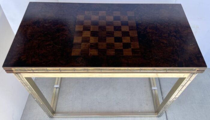 1970s burlwood and gold aluminum game table 9787