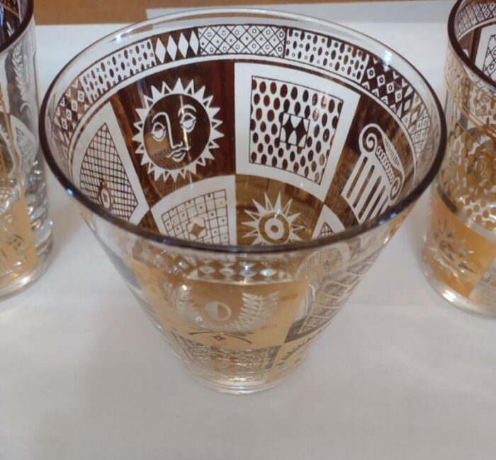 1970s georges briard designed celestial golden sun low ball glasses set of 4 5618