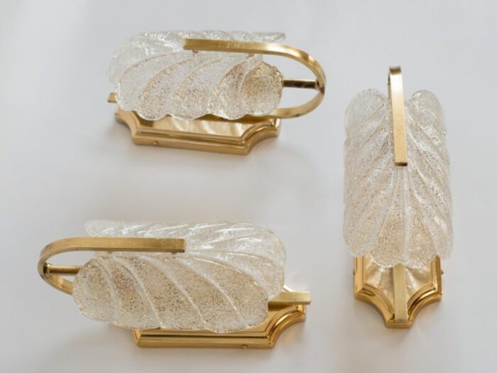 1970s italian brass and murano glass leaf sconces by carl fagerlund set of 3 5340