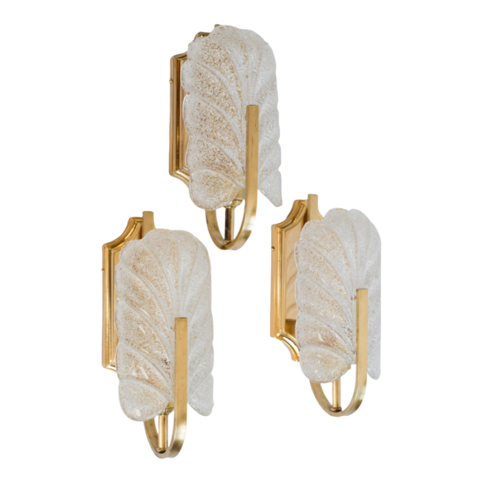 1970s italian brass and murano glass leaf sconces by carl fagerlund set of 3 7689