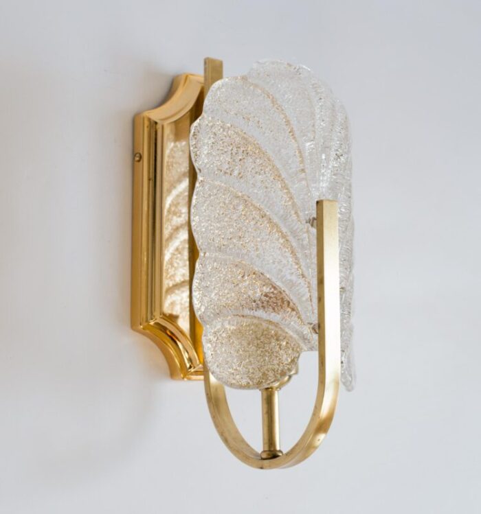 1970s italian brass and murano glass leaf sconces by carl fagerlund set of 3 8268