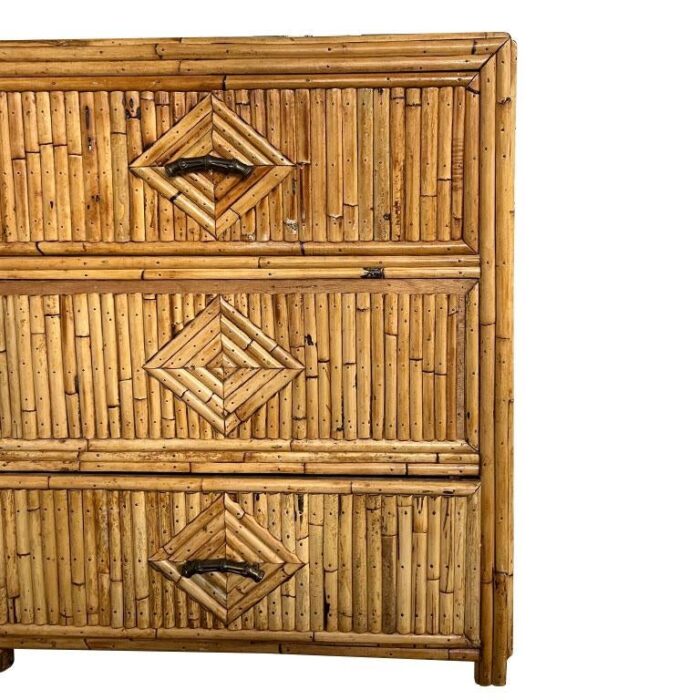 1970s long hollywood regency split reed bamboo 6 drawer low dresser 1957