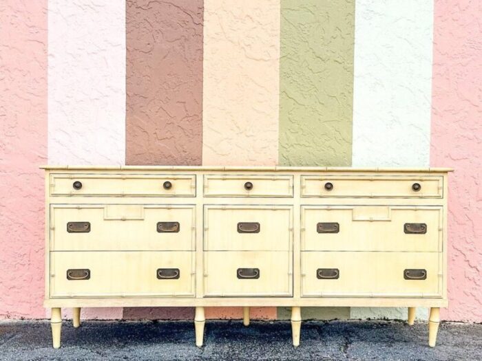 1970s palm beach regency faux bamboo dresser 7884