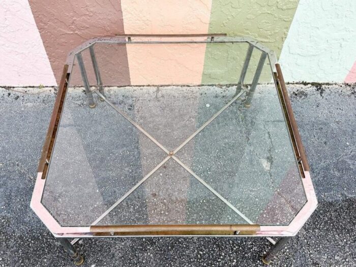 1970s palm beach regency metal faux bamboo coffee table 2252