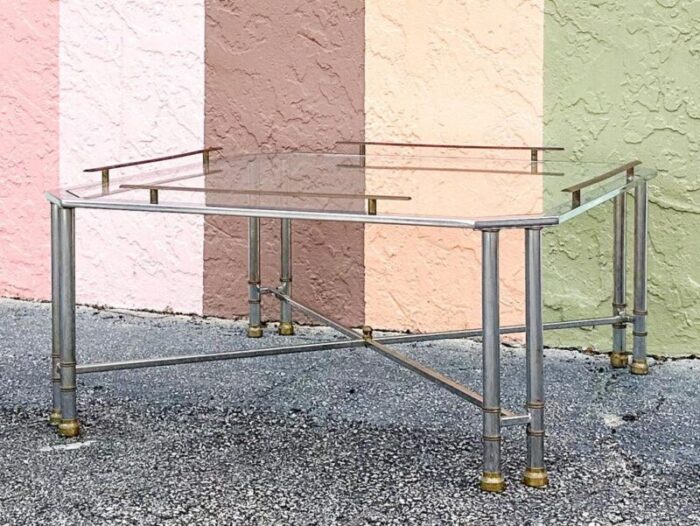 1970s palm beach regency metal faux bamboo coffee table 3034