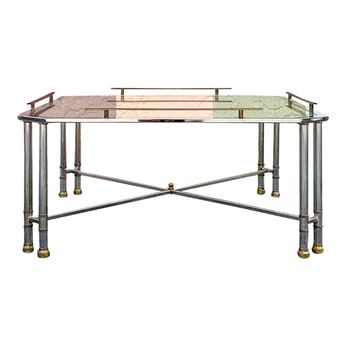 1970s palm beach regency metal faux bamboo coffee table 8138