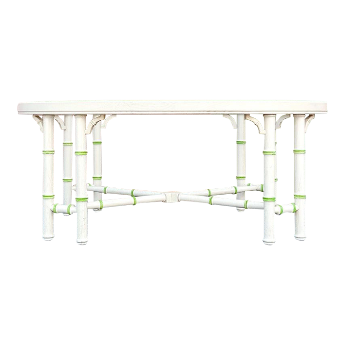 1970s palm beach regency oval faux bamboo coffee table 6485