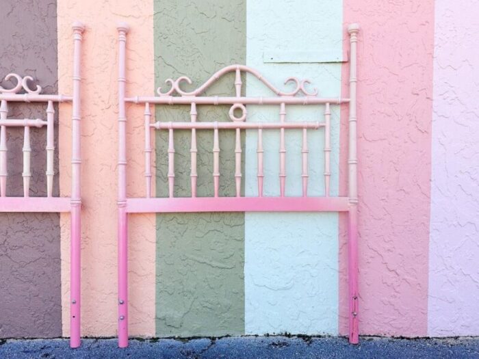 1970s palm beach regency pretty pink twin headboards a pair 3906