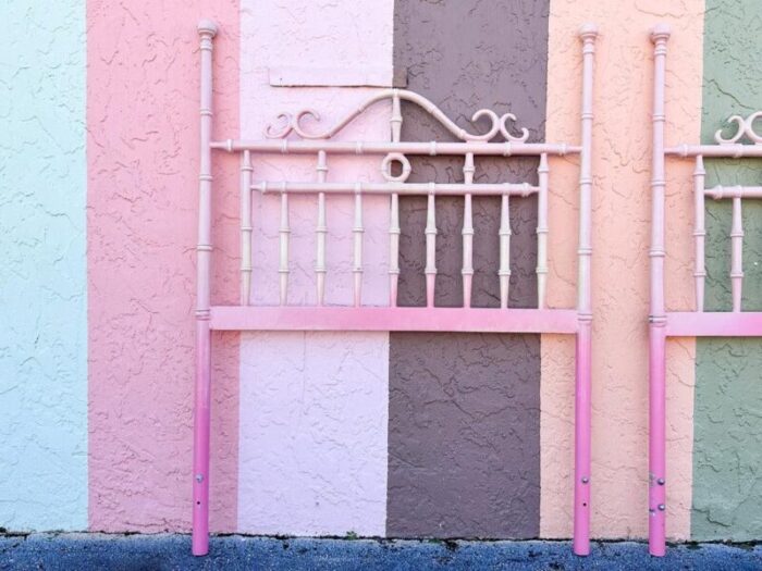 1970s palm beach regency pretty pink twin headboards a pair 6114