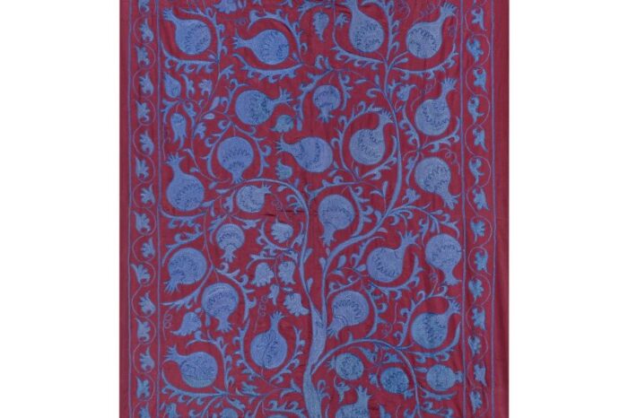 1970s red suzani textile art from uzbekistan 31 x 63 3796