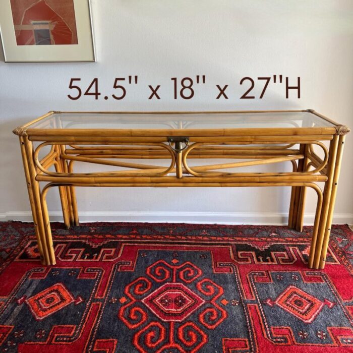 1970s vintage bamboo console table brass detail 8075