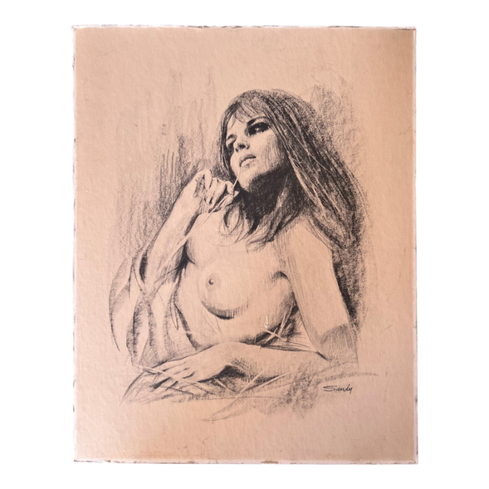 1971 nude female print of an original charcoal donald art co new york 3694