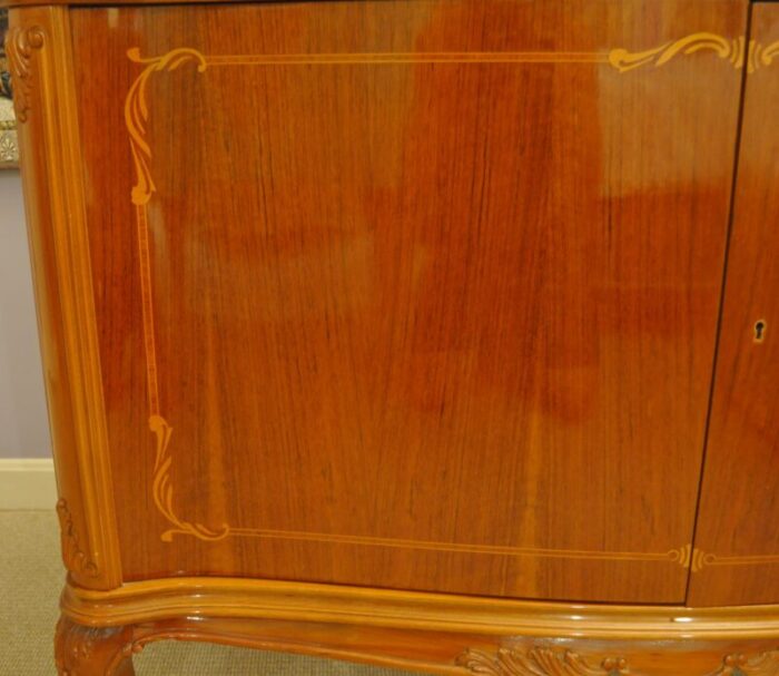 1980 mid century modern inlay all wood french style buffet credenza cabinet 0125