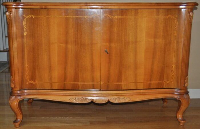 1980 mid century modern inlay all wood french style buffet credenza cabinet 5717