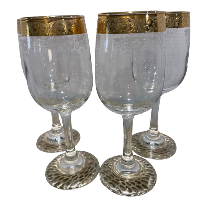 1980s cellini italy 24kt gold decorated blown crystal wine glasses set of 4 8280