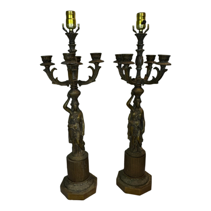 1980s empire style bronze egyptian figural table accent lamps a pair 1804