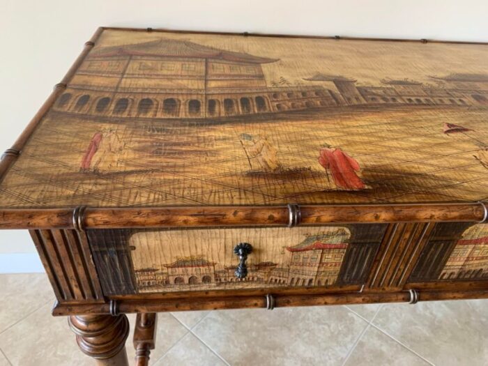 1980s faux bamboo painted console table chinoiserie 2502