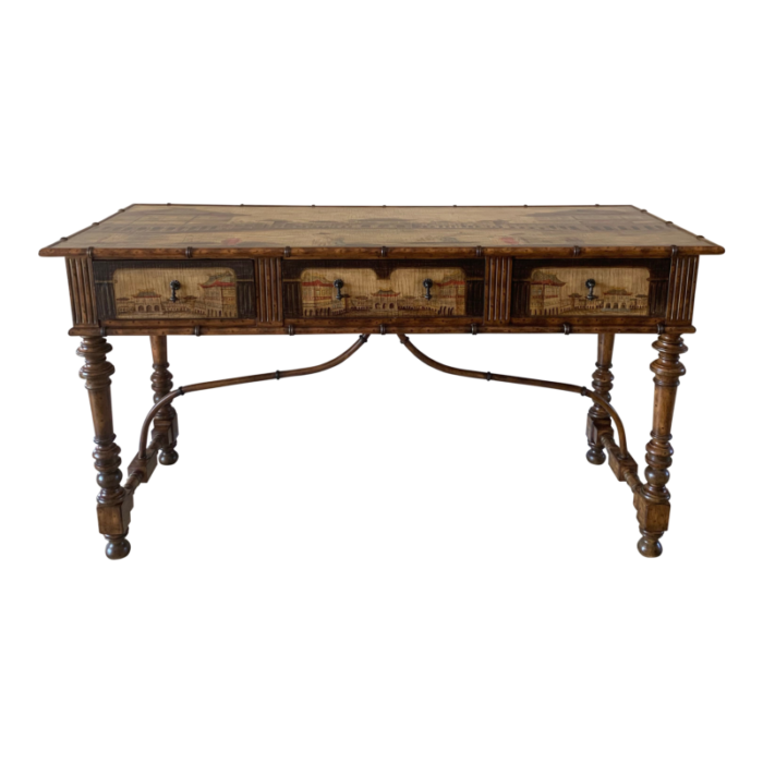 1980s faux bamboo painted console table chinoiserie 8551