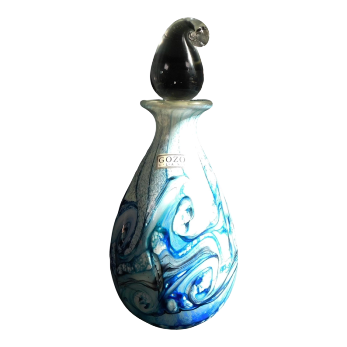 1980s gozo glass maltese blue and whtie glass sea perfume bottle signed labeled 3771