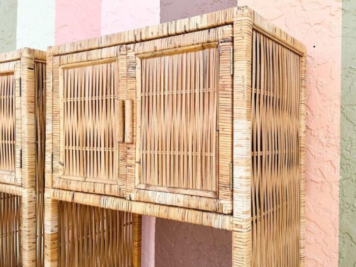 1980s palm beach regency island style rattan wrapped cabinets a pair 1790