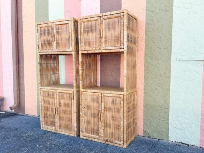 1980s palm beach regency island style rattan wrapped cabinets a pair 2624