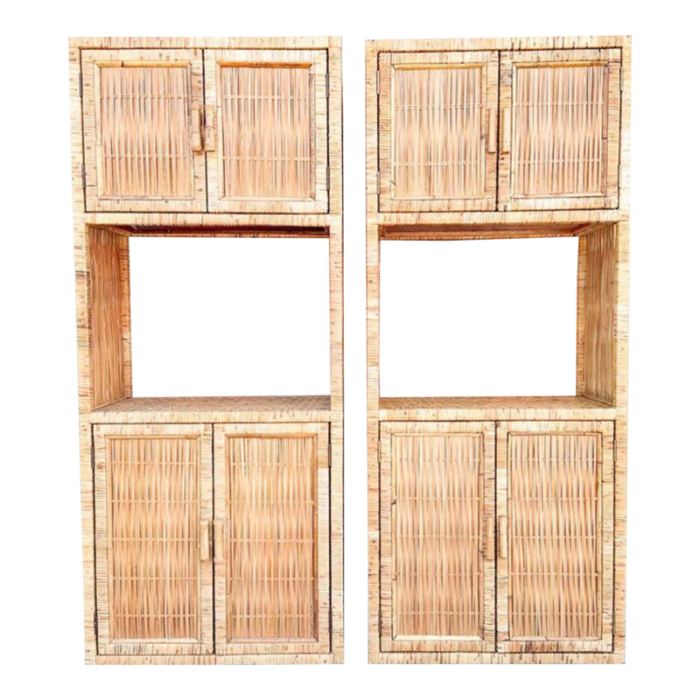 1980s palm beach regency island style rattan wrapped cabinets a pair 2901