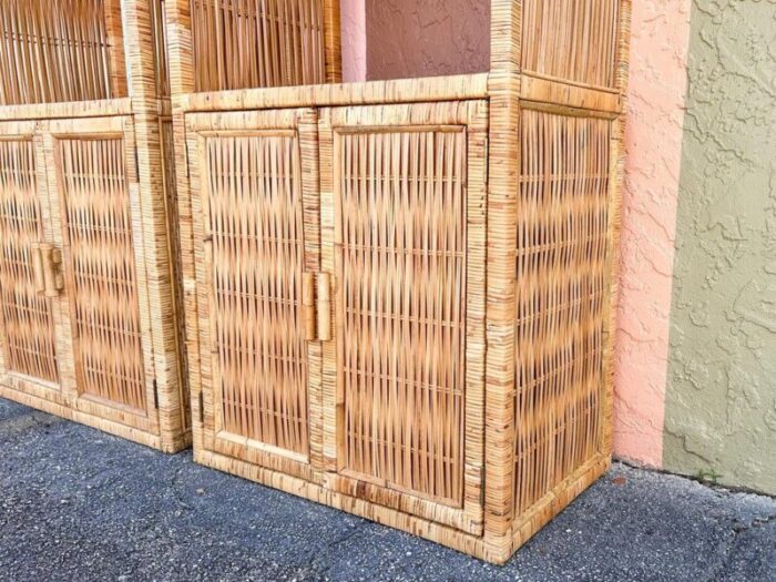 1980s palm beach regency island style rattan wrapped cabinets a pair 3510