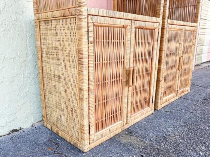 1980s palm beach regency island style rattan wrapped cabinets a pair 9254