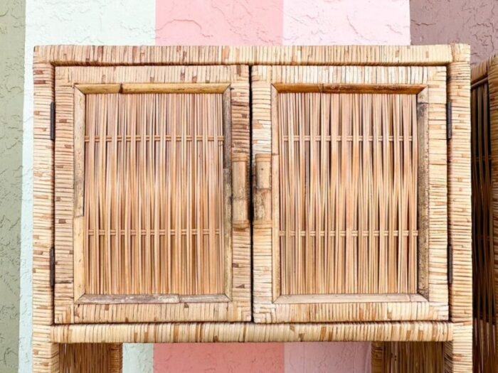 1980s palm beach regency island style rattan wrapped cabinets a pair 9476