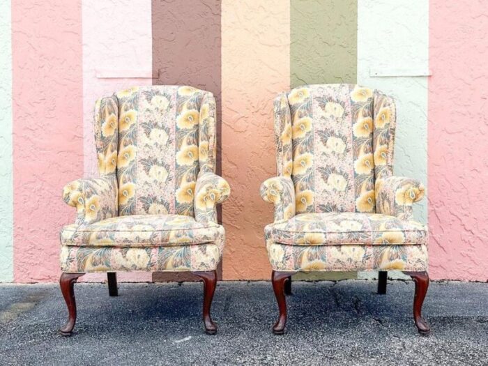 1980s palm beach regency palm beachy wingback chairs a pair 1879