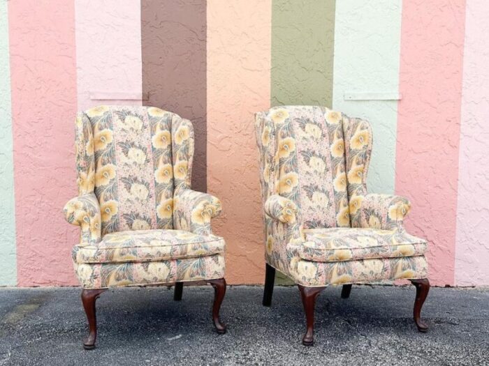 1980s palm beach regency palm beachy wingback chairs a pair 9013