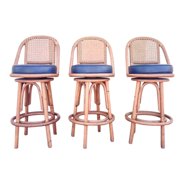 1980s palm beach regency rattan and cane bar stools set of 3 0706