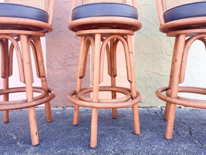 1980s palm beach regency rattan and cane bar stools set of 3 0958