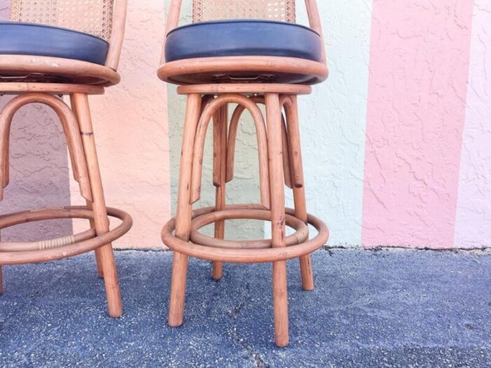 1980s palm beach regency rattan and cane bar stools set of 3 1173