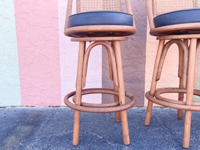 1980s palm beach regency rattan and cane bar stools set of 3 2319