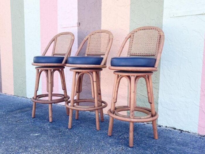 1980s palm beach regency rattan and cane bar stools set of 3 2442