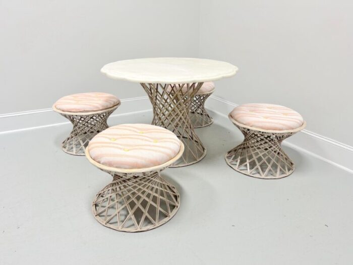 1980s patio set by weather wicker of florida table 4 stools 0659