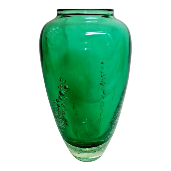 1980s signed buzz blodgett blown glass green bubble vase ca galley artist 7417