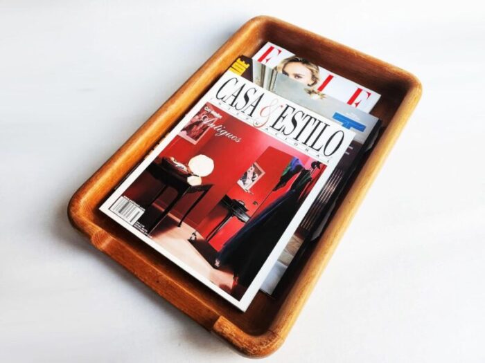 1980s teak wood desk organizer tray 8010