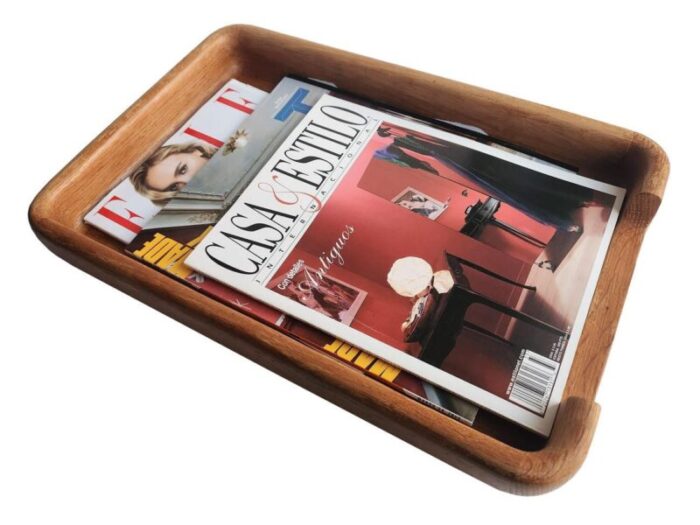 1980s teak wood desk organizer tray 8412