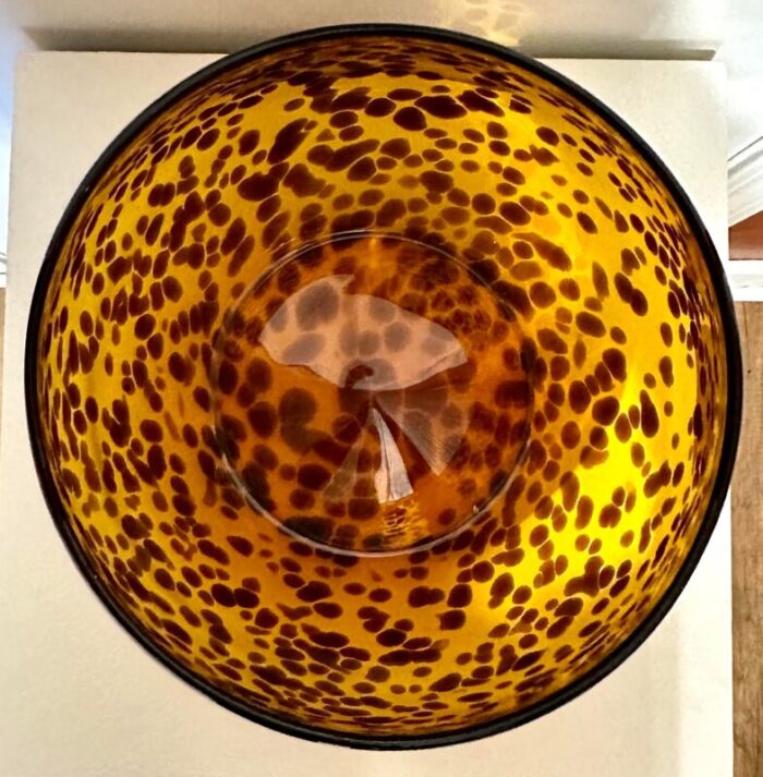 1980s tortoise shell motif hand blown glass bowl 2171