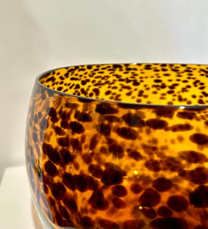 1980s tortoise shell motif hand blown glass bowl 9965