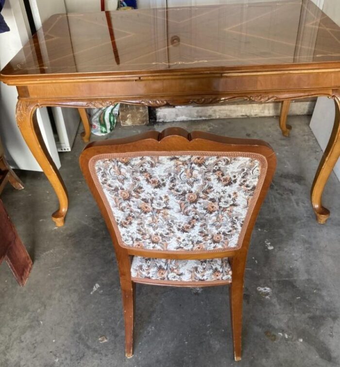 1980s vintage all wood inlay french style extension dining table 6814