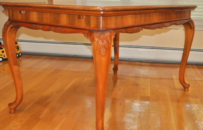 1980s vintage all wood inlay french style extension dining table 9983