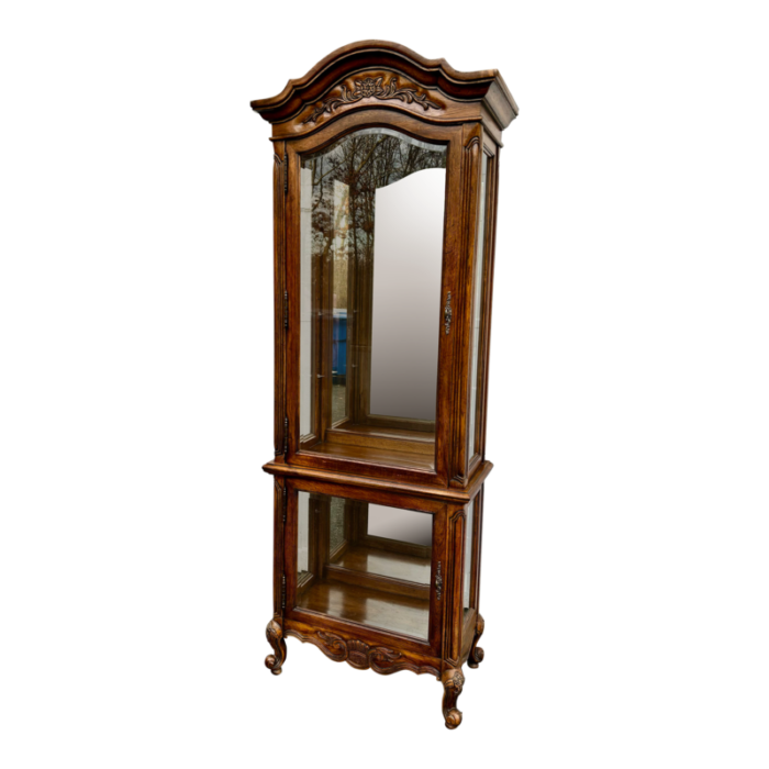 1980s vintage french provincial style carved oak lighted curio 5200