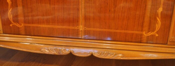 1980s vintage inlay all wood french style credenza buffett cabinet 8483